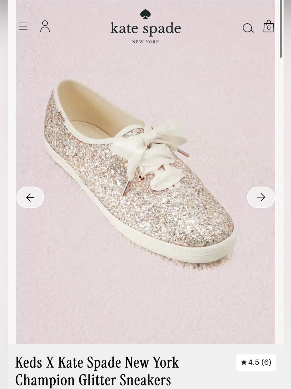 Keds Glitter Champion Ribbon Lace-Up Sneakers in Rose Gold